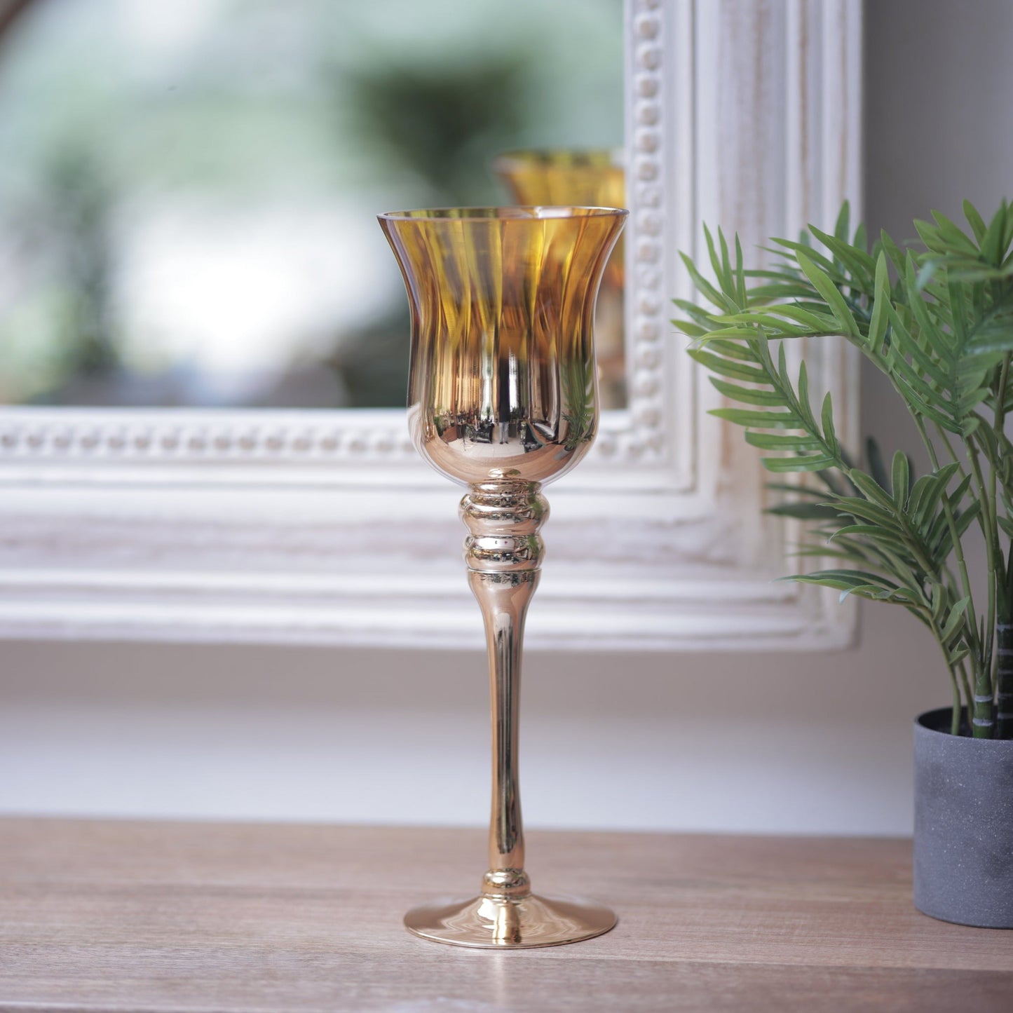 Amber/Gold Tall Glass Candle Stand Set Of 3