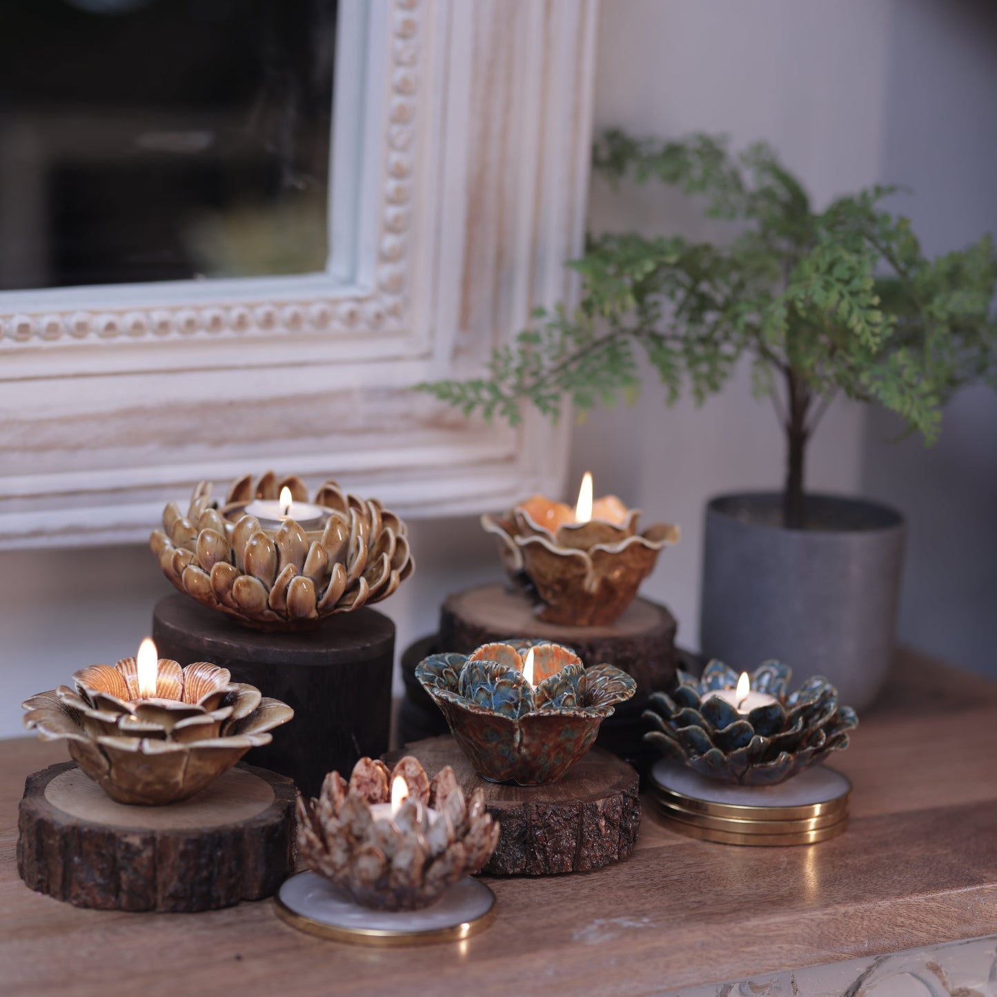 Floral Ceramic T-Light Holder