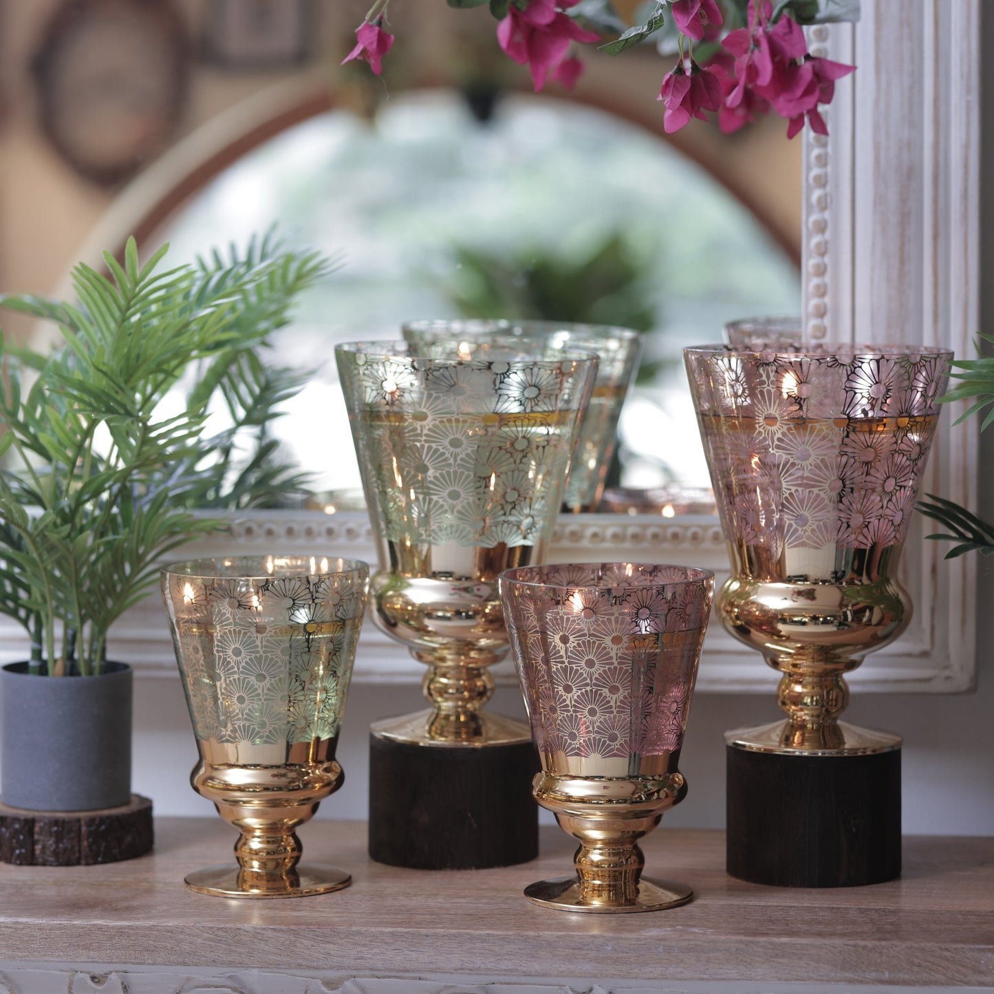 Pink Glass Hurricane Candlestand