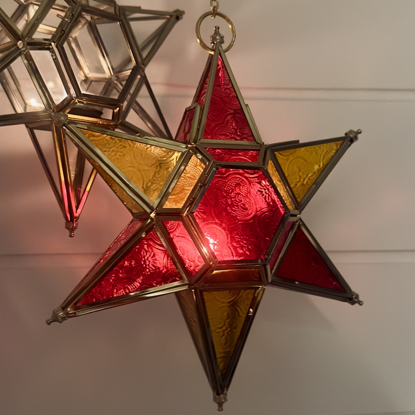 Hanging Star Lantern Red & Amber