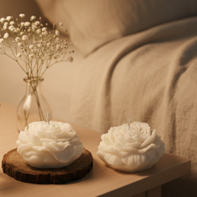 Tea Rose White Peony Soy Candle - Set Of 2 – full product view | INARA