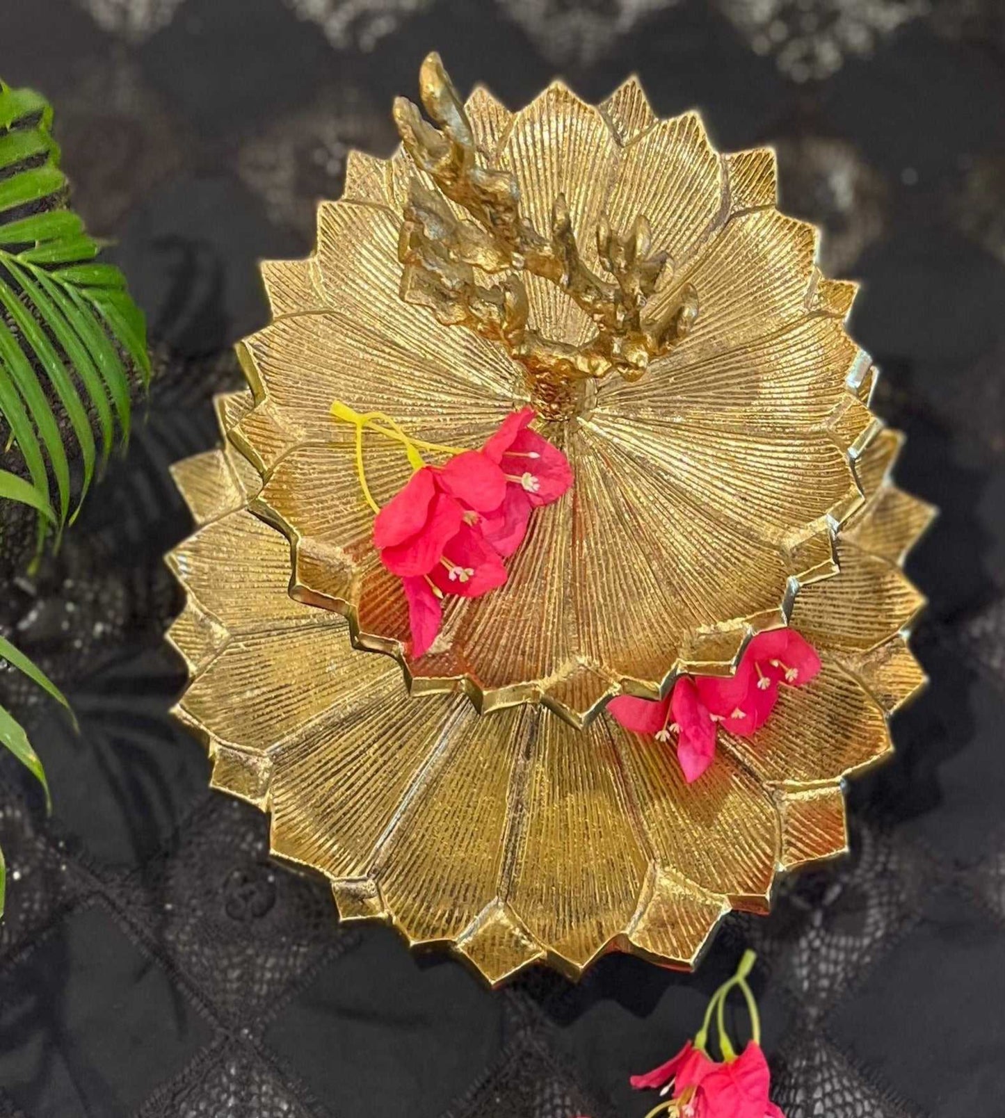 Antique Gold Brass 2 Tier Stand INARA HOME DECOR