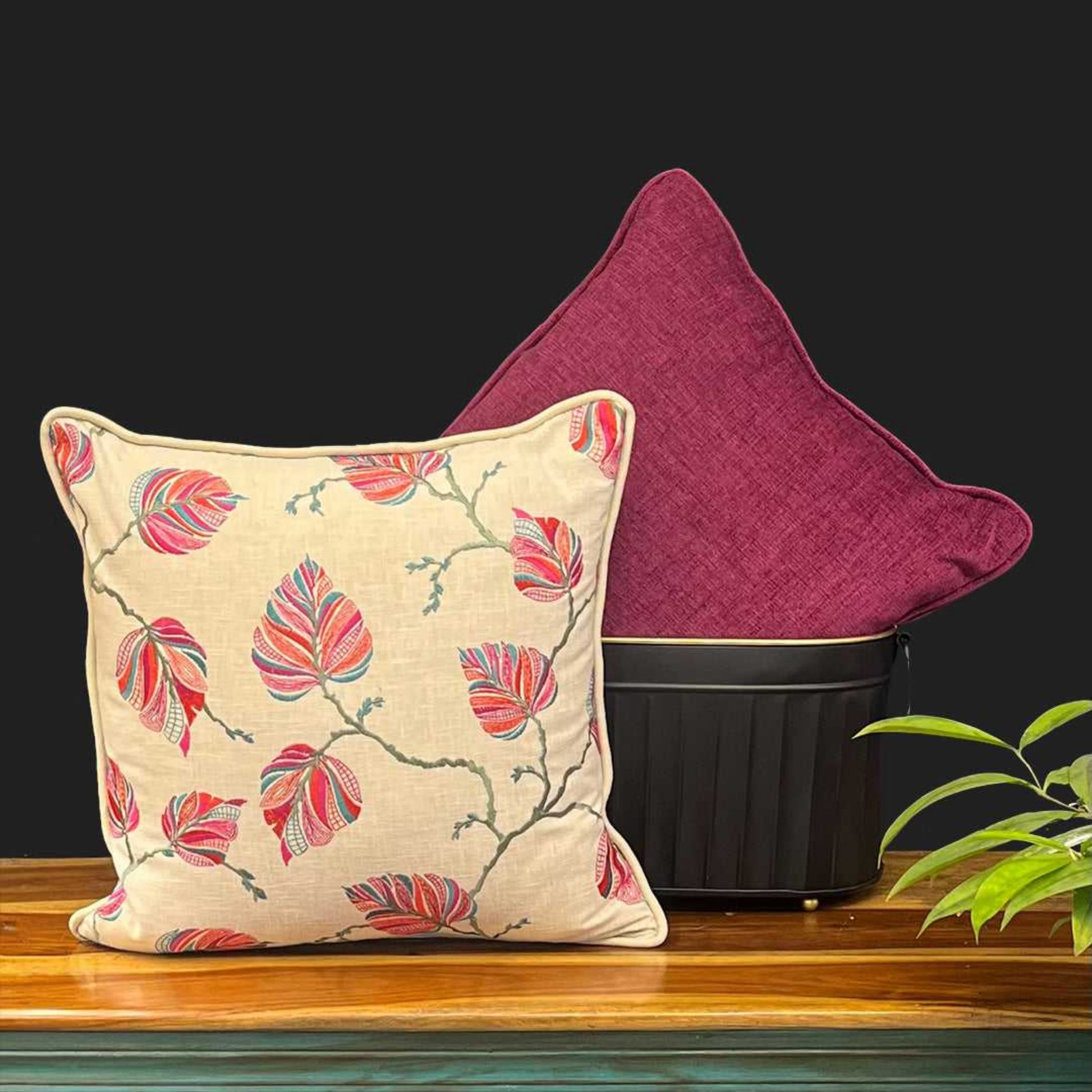 cushion covers, sofa cushion covers, pink cushion cover, pink leaf, pink leaf cushion cover, cotton cushion cover, embroidery cushion cover, embroidery, cushion covers online , cushion cover 16 x 16, amazon cushion covers, morataara , decor kart, jaypore, nestasia, fabindia, goodearth, addresshome