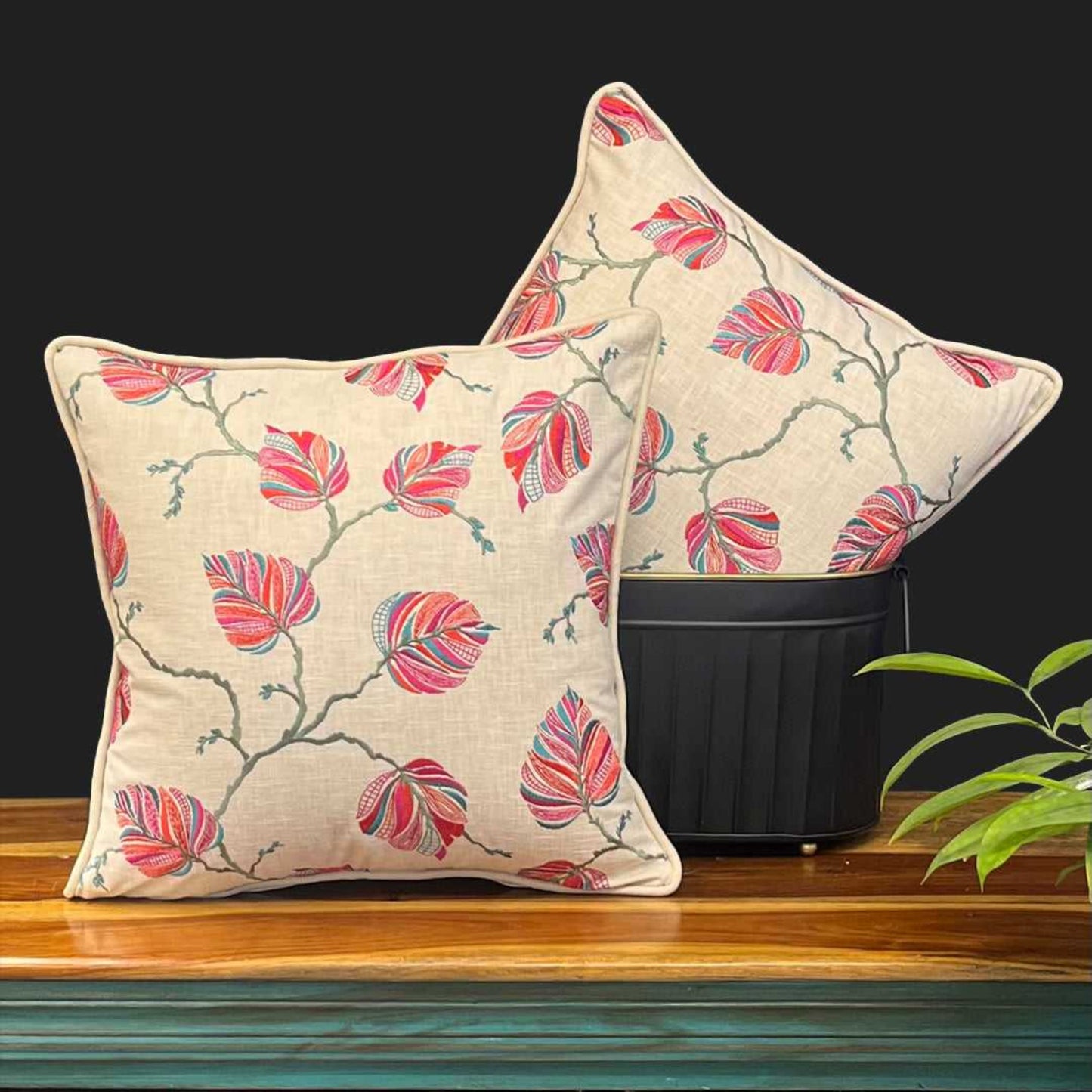 cushion covers, sofa cushion covers, pink cushion cover, pink leaf, pink leaf cushion cover, cotton cushion cover, embroidery cushion cover, embroidery, cushion covers online , cushion cover 16 x 16, amazon cushion covers, morataara , decor kart, jaypore, nestasia, fabindia, goodearth, addresshome