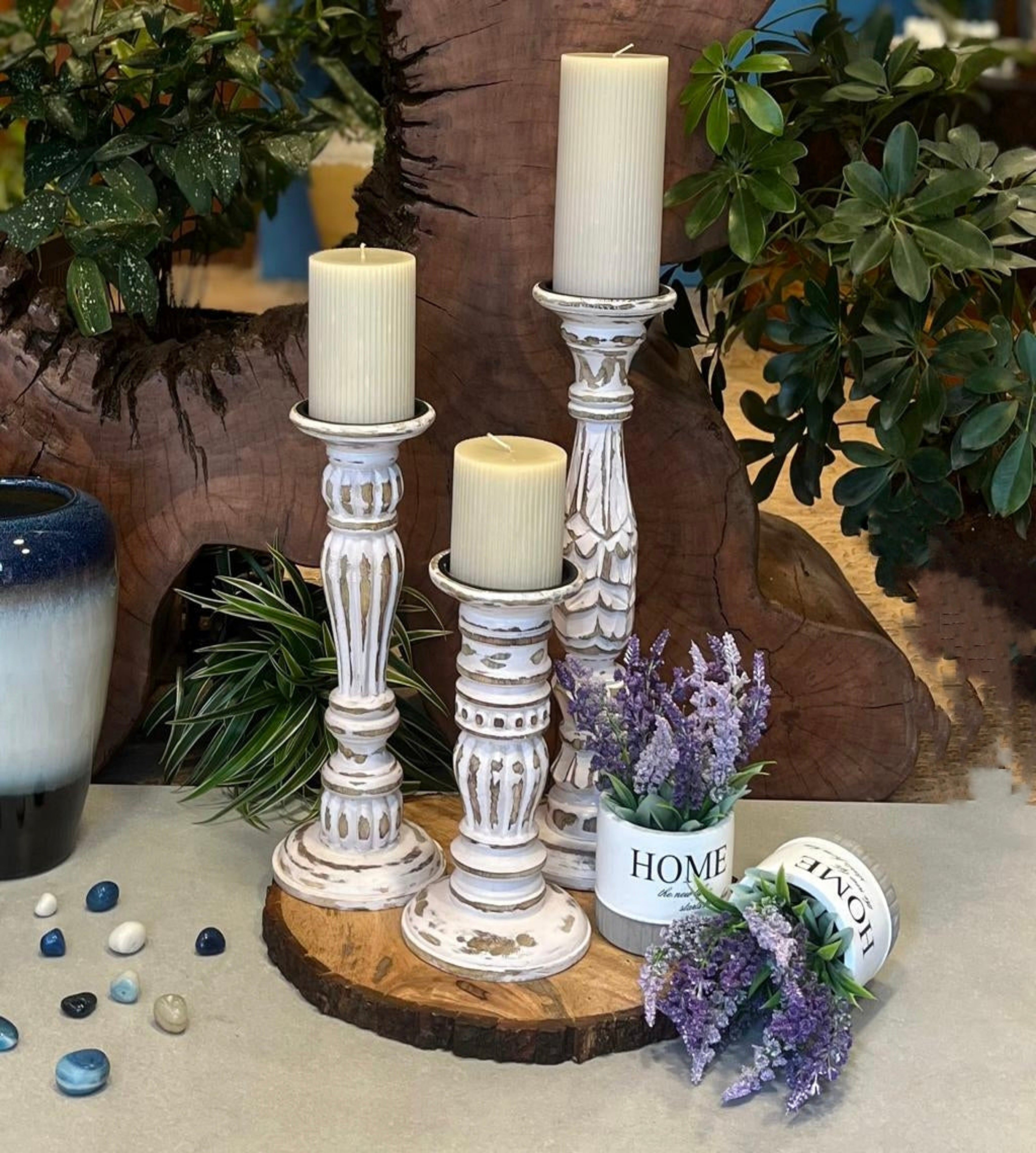 Wooden Pillar Candle Stand - Set of 3