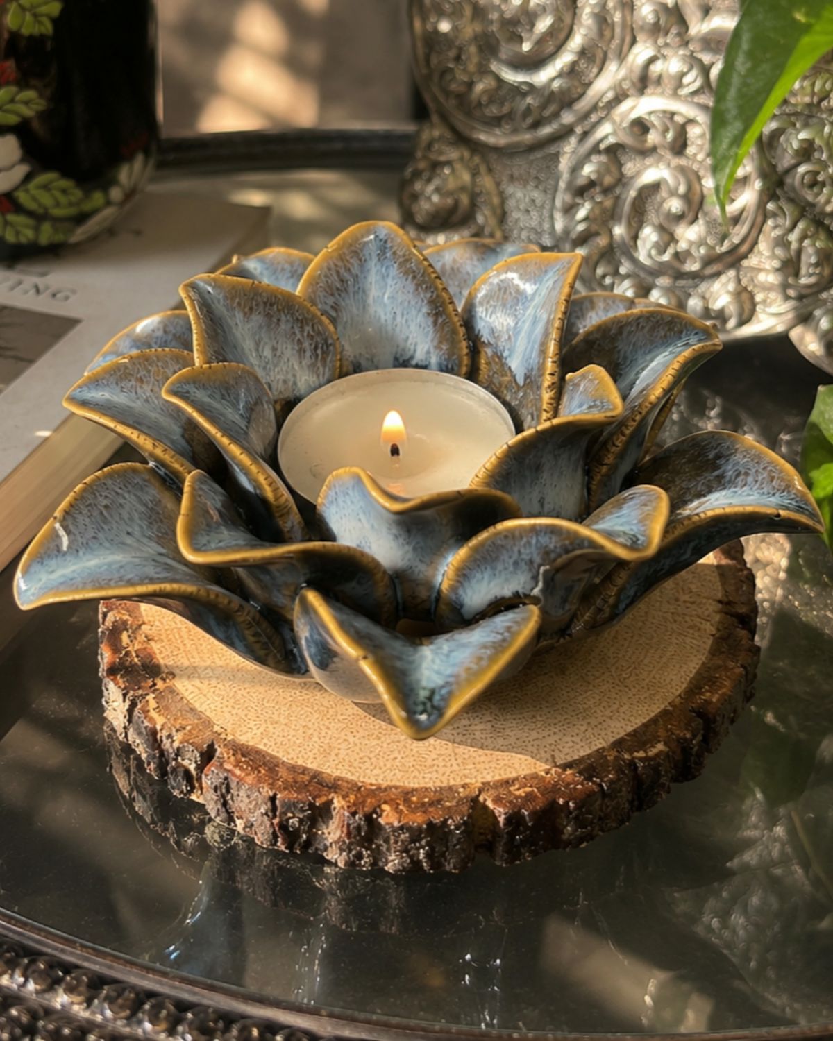 Lotus Bloom Ceramic T-Light Holder