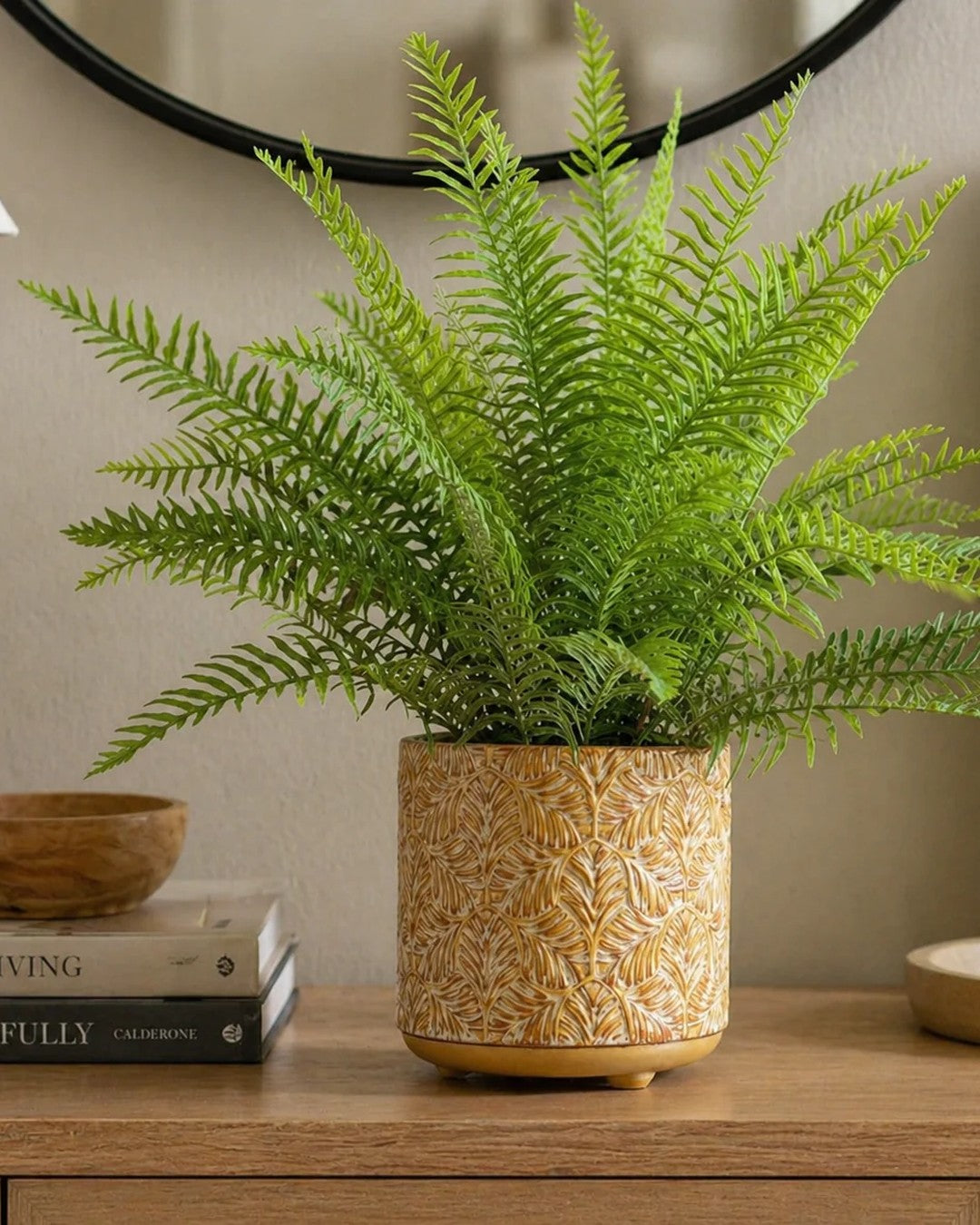 Textured Leaf Ceramic Footed Planter