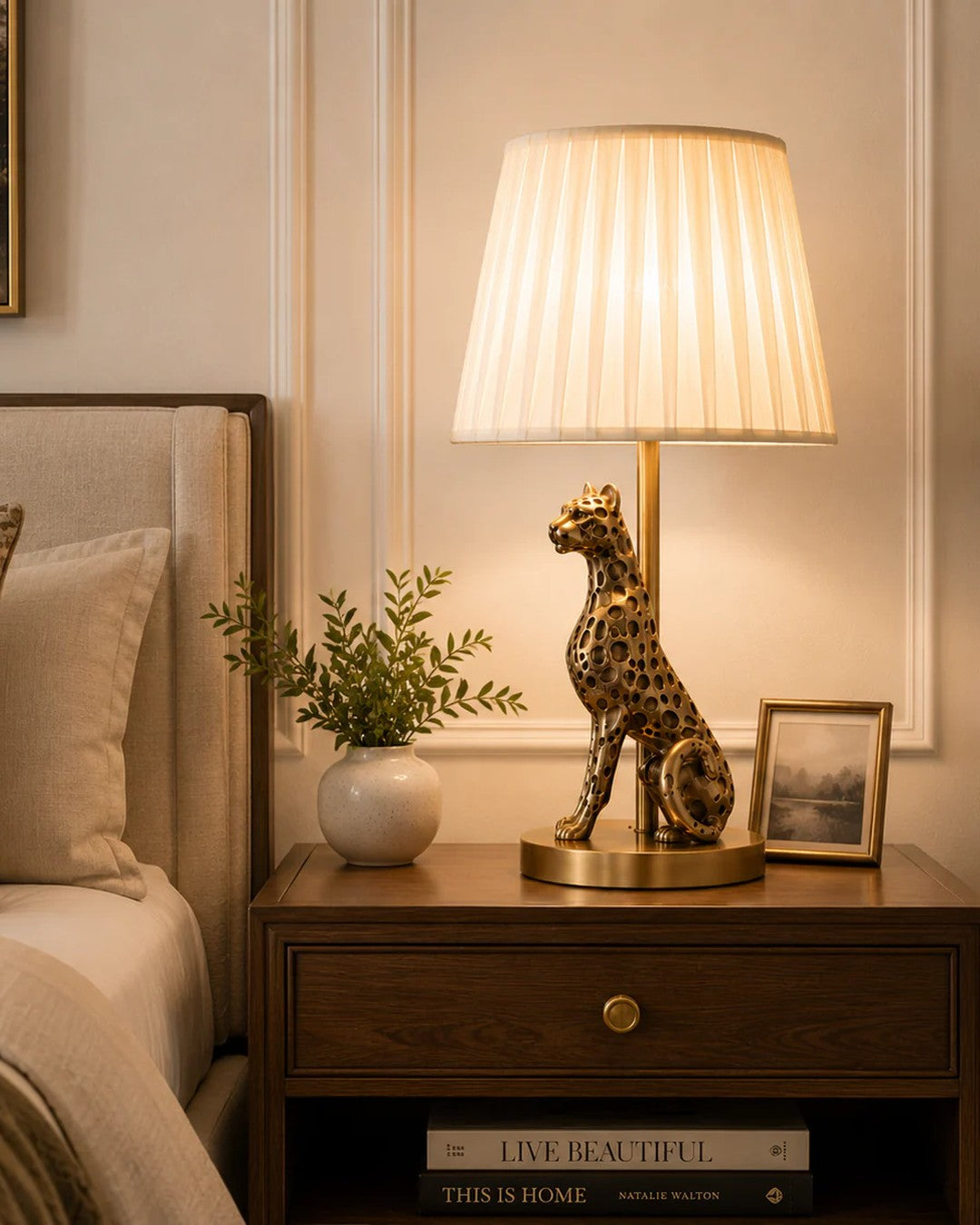 Antique Brass Leopard Lamp