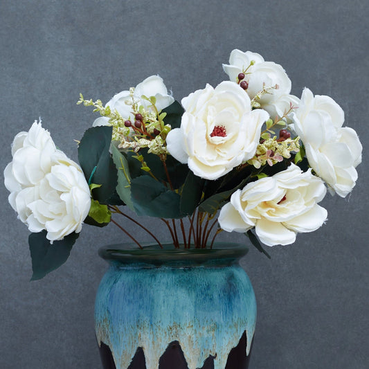 Artificial Wild Roses Flower Stem White