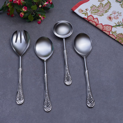 Antique Silver Serving Spoon & Fork Set