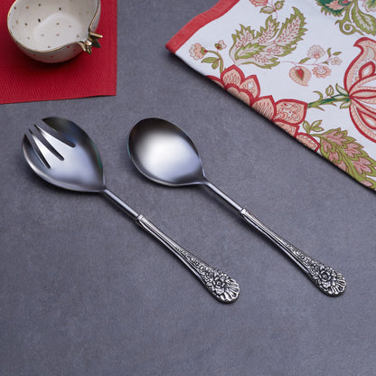 Antique Silver Serving Spoon & Fork Set