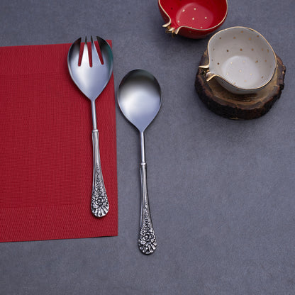Antique Silver Serving Spoon & Fork Set