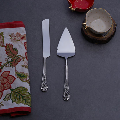 Antique Silver Cake Server & Knife Set