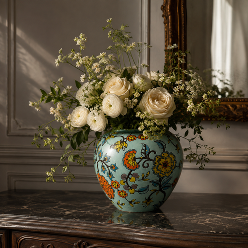 Blue Garden Hand-Painted Ceramic Pod Vase