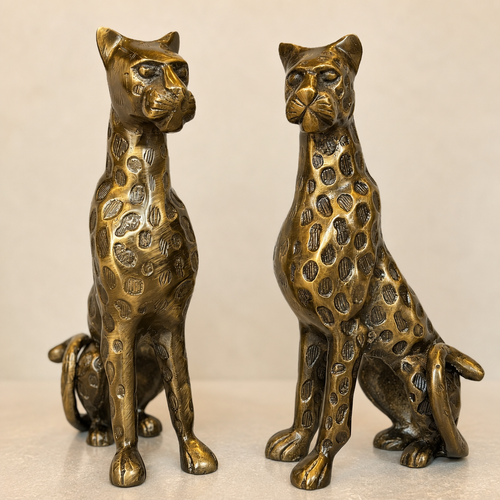 Antique Brass Leopard Sculpture Set Of 2