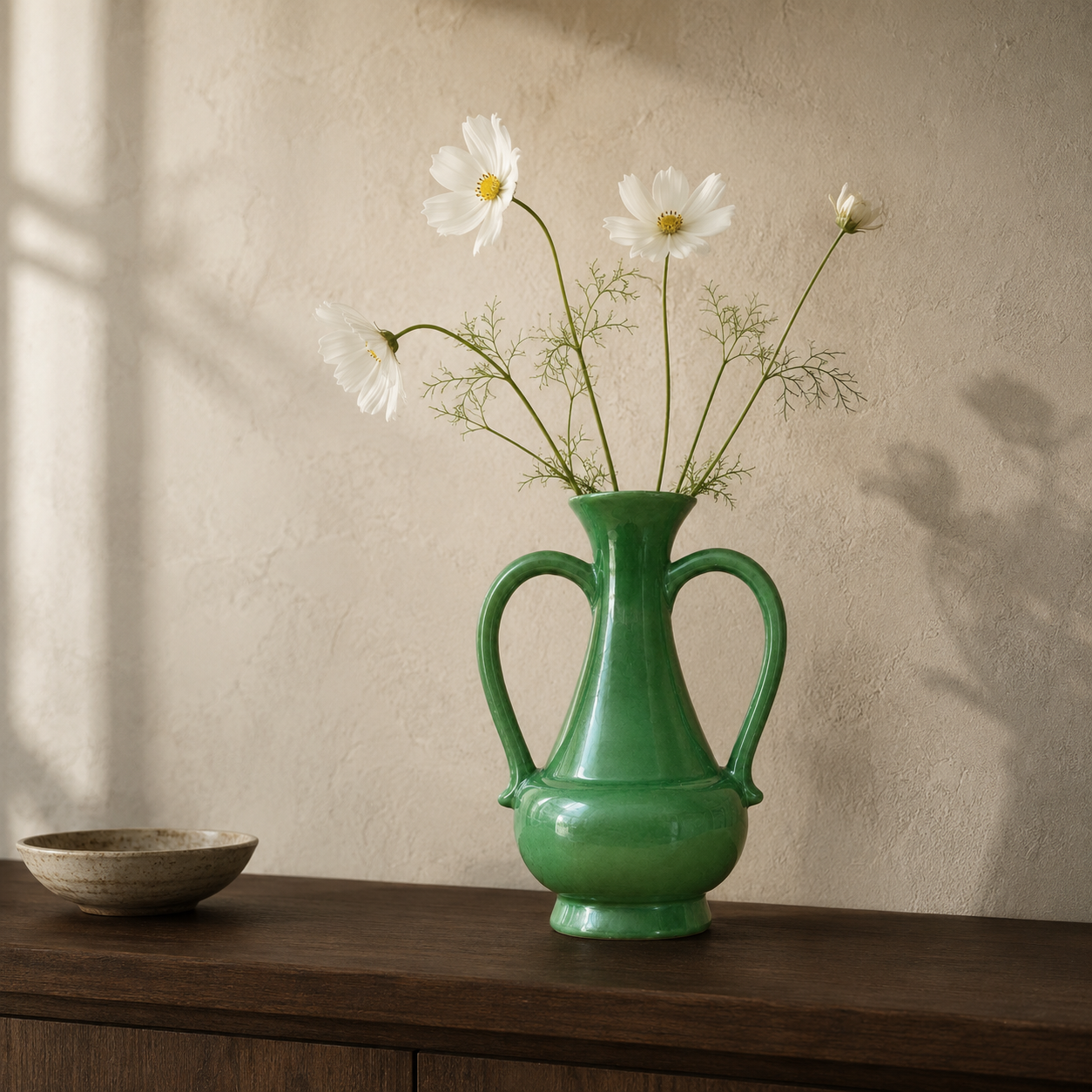 Emerald Crest Ceramic Vase With Handles