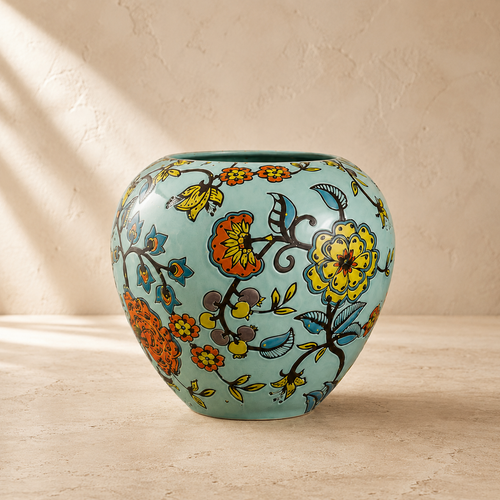 Blue Garden Hand-Painted Ceramic Pod Vase