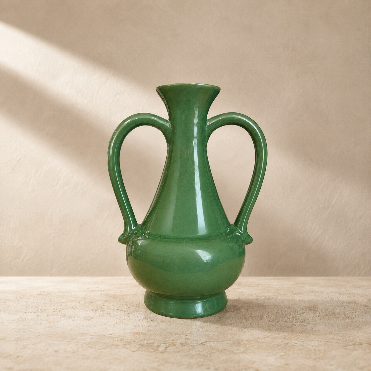 Emerald Crest Ceramic Vase With Handles
