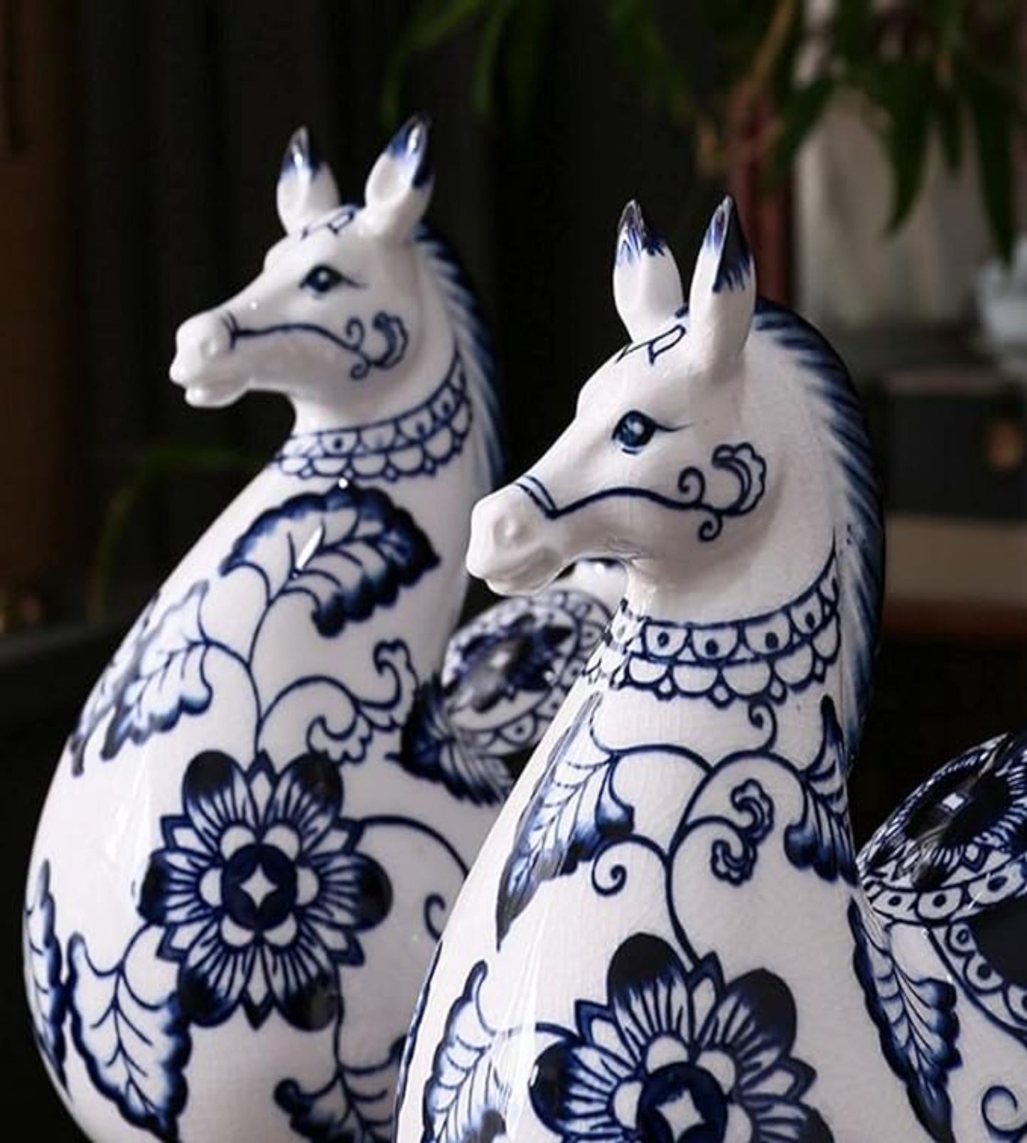 Blue And White Porcelain Sea Horse Pair