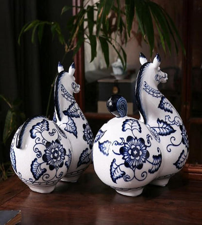 Blue And White Porcelain Sea Horse Pair