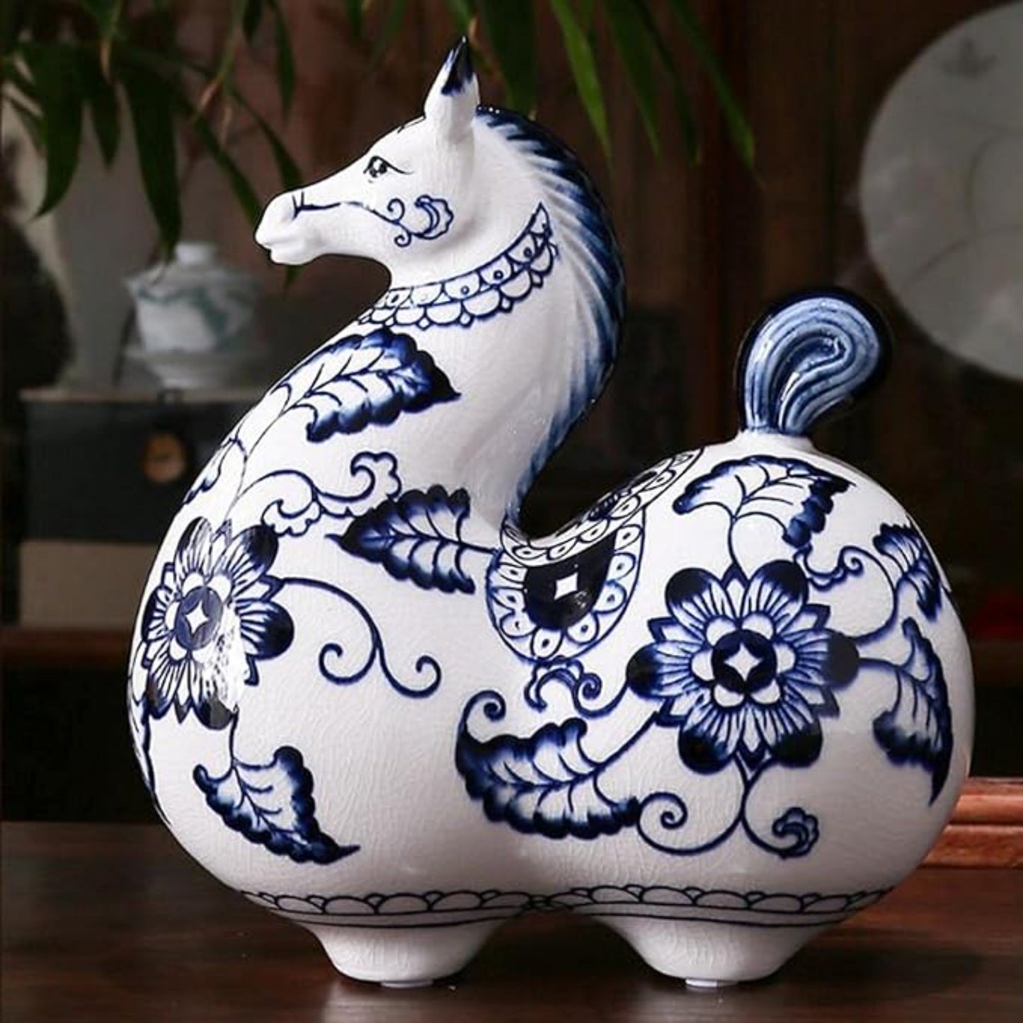 Blue And White Porcelain Sea Horse Pair