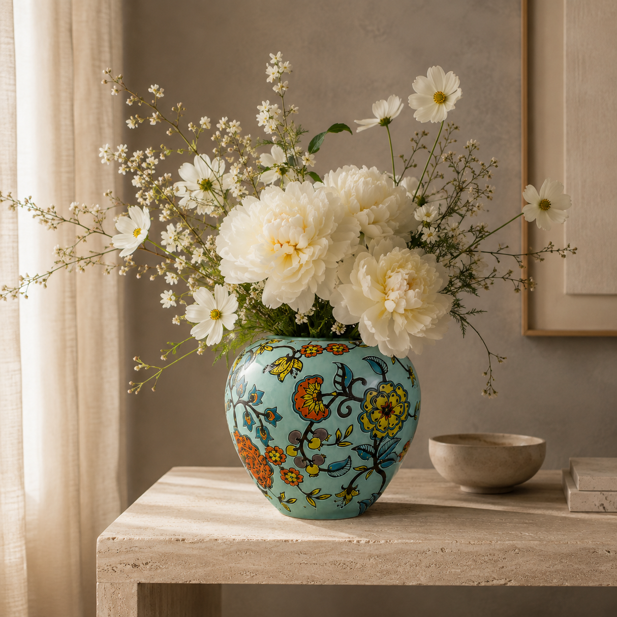 Blue Garden Hand-Painted Ceramic Pod Vase