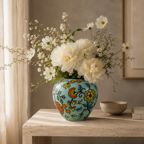 Blue Garden Hand-Painted Ceramic Pod Vase