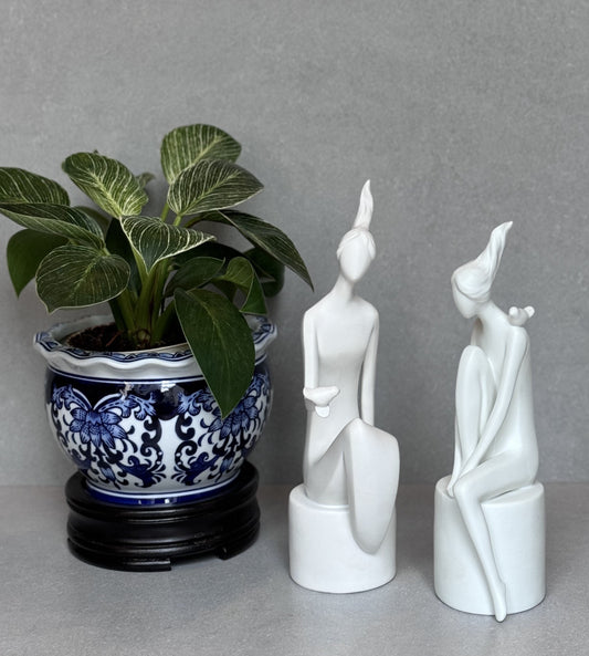 Porcelain White Women Sculpture Pair