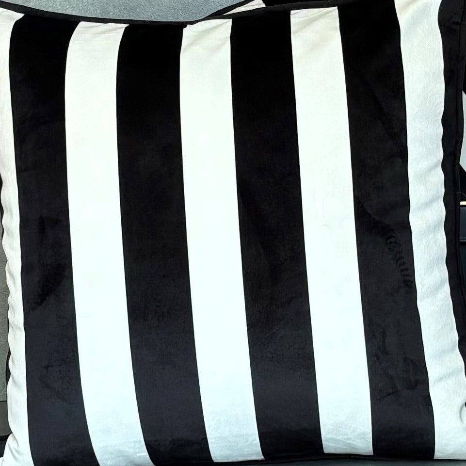 Black And White Stripe Velvet Cushion Cover 18 x 18