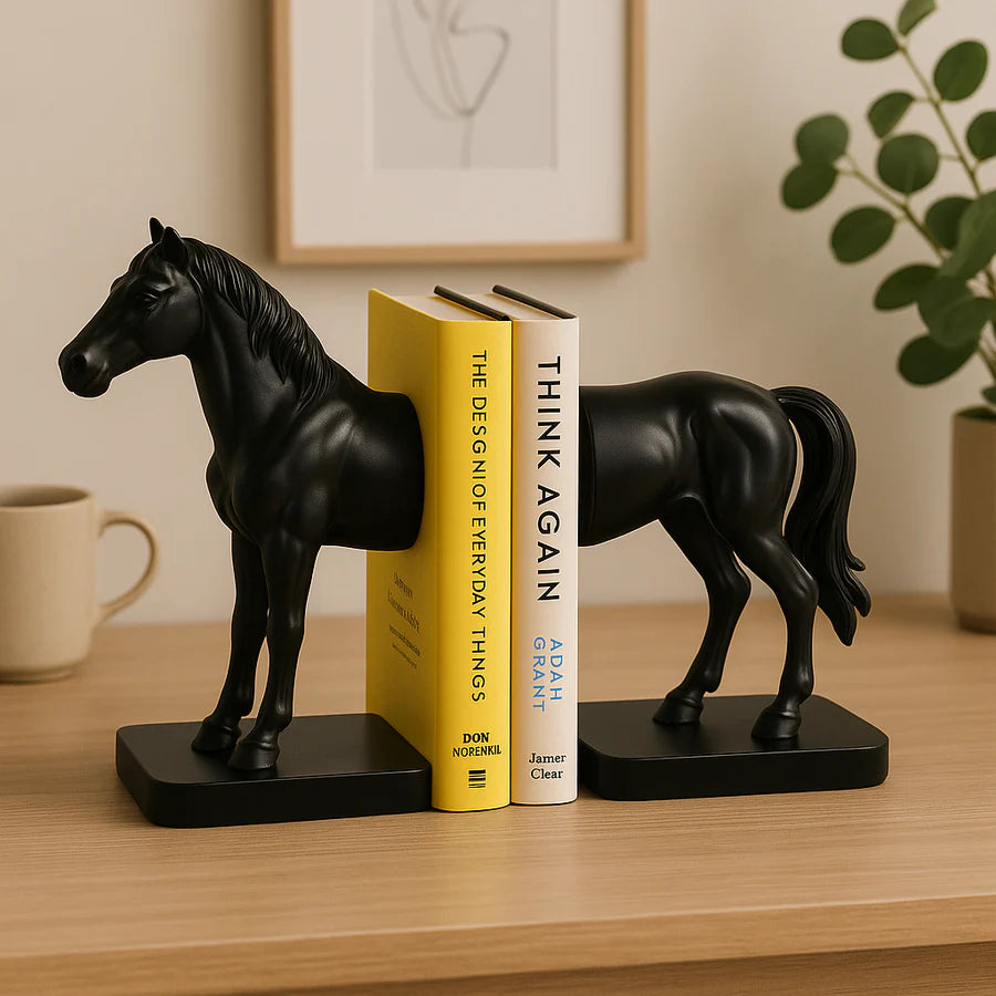 Sculpted Black Horse Bookend