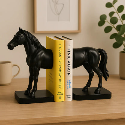 Sculpted Black Horse Bookend