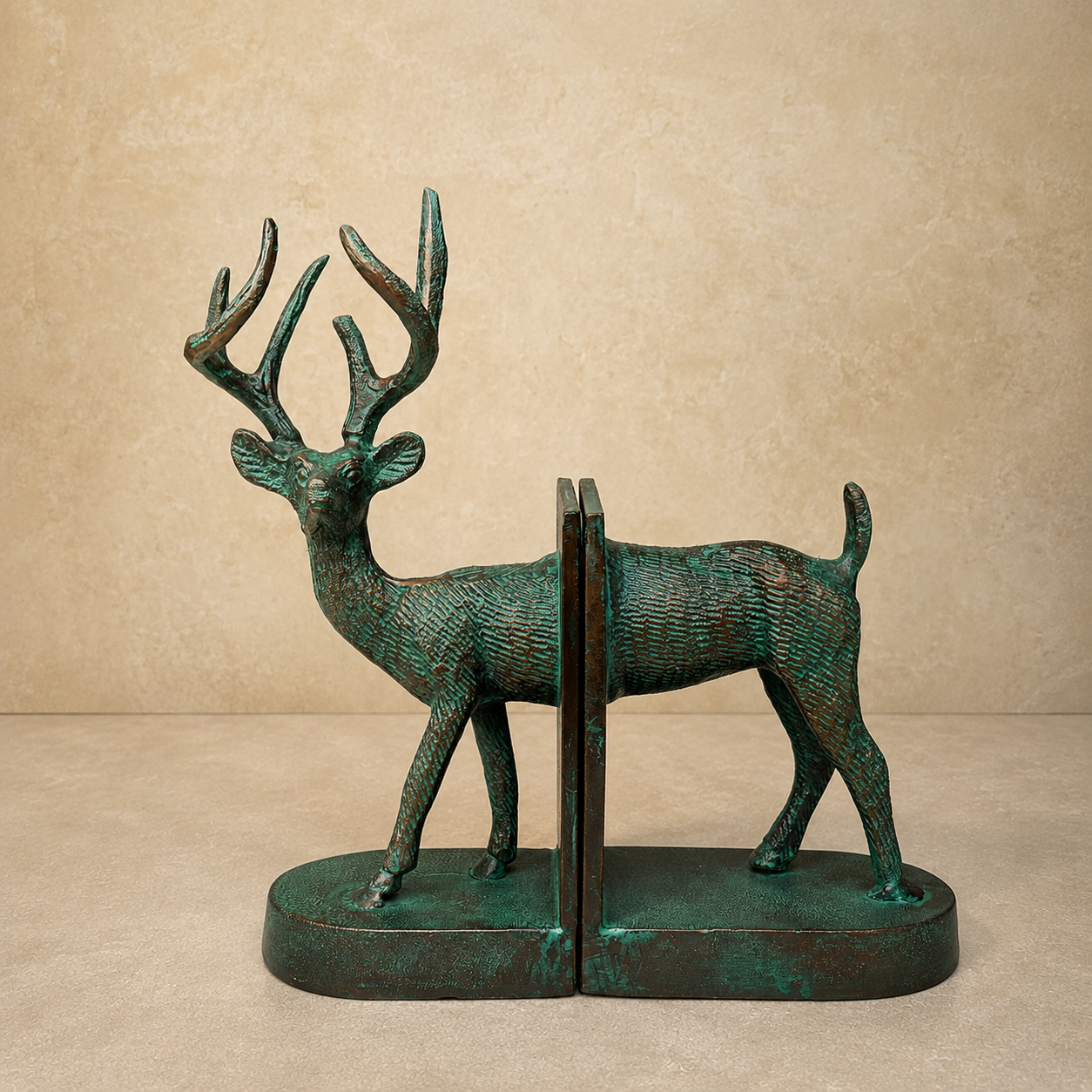 Antique Patina Deer Bookends