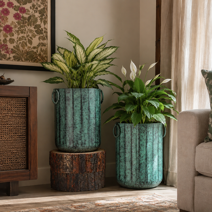 Patina Ribbed Indoor Planter