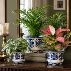 Blue And White Porcelain Floral Round Planter