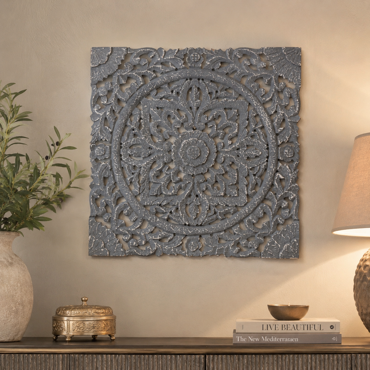 Carved Wooden Square Panel