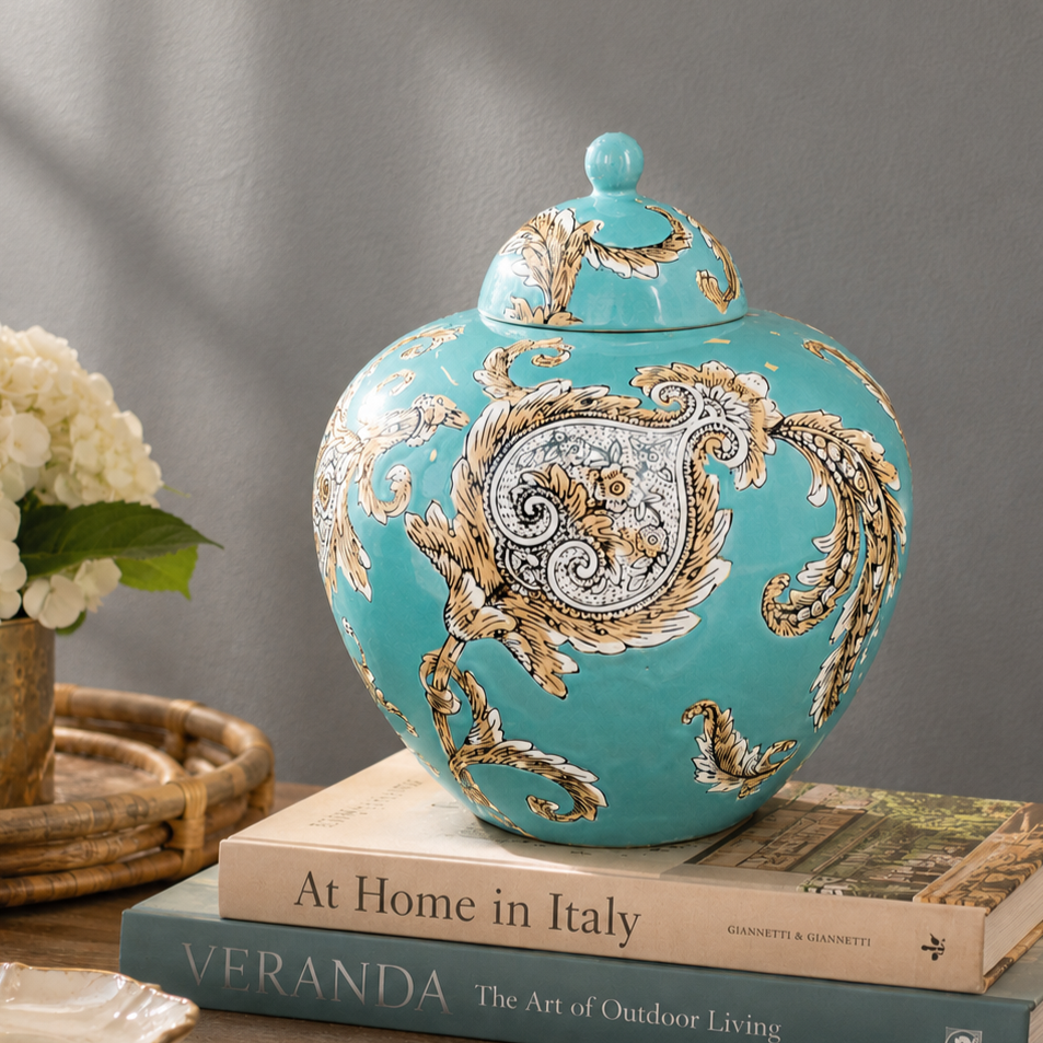 Heritage Bloom Ceramic Ginger Jar