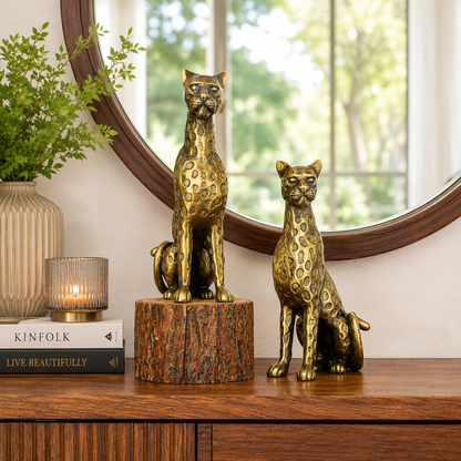 Antique Brass Leopard Sculpture Set
