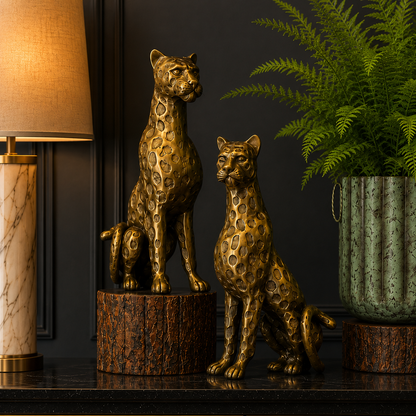 Antique Brass Leopard Sculpture Set
