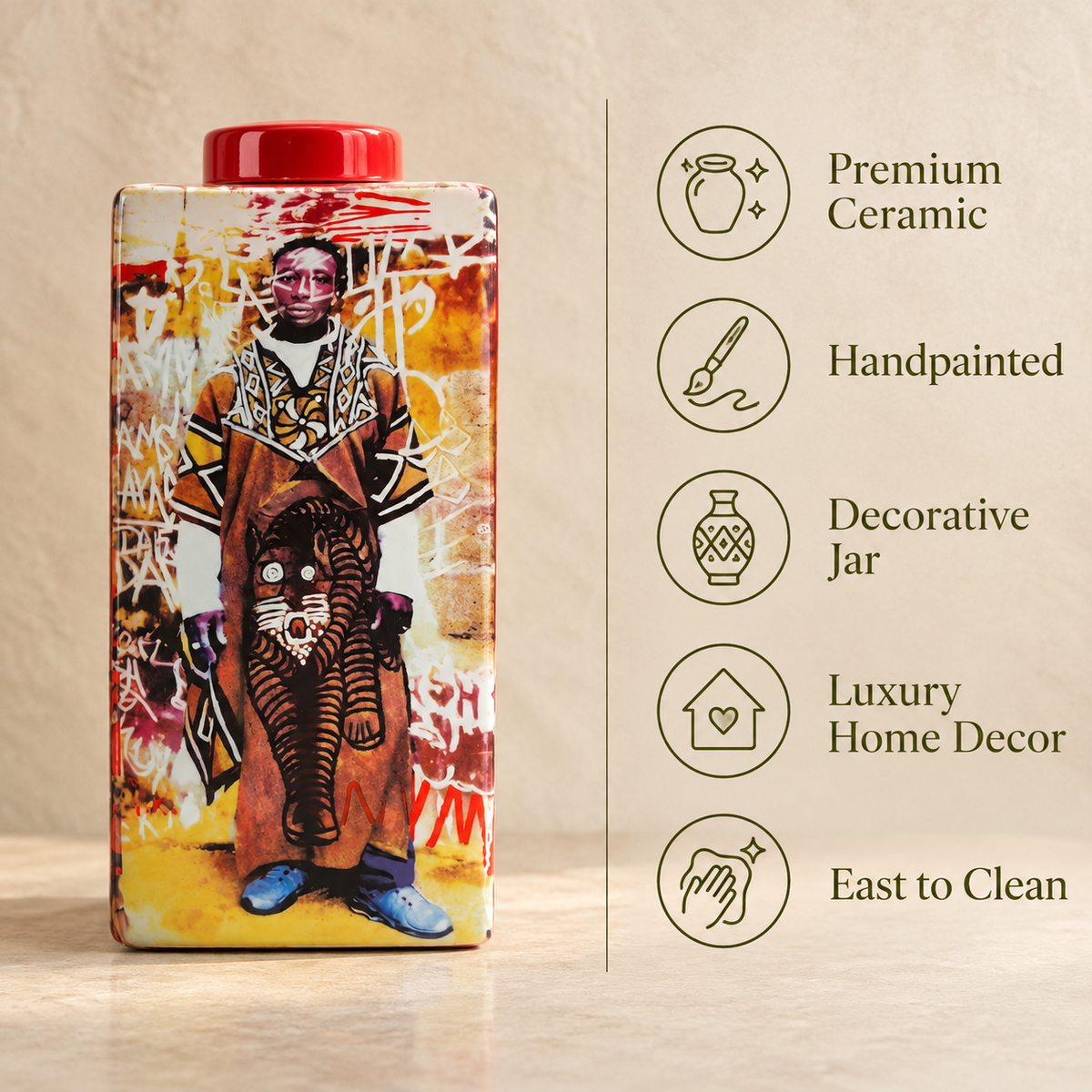 Safari Art Ceramic Decorative Ginger Jar