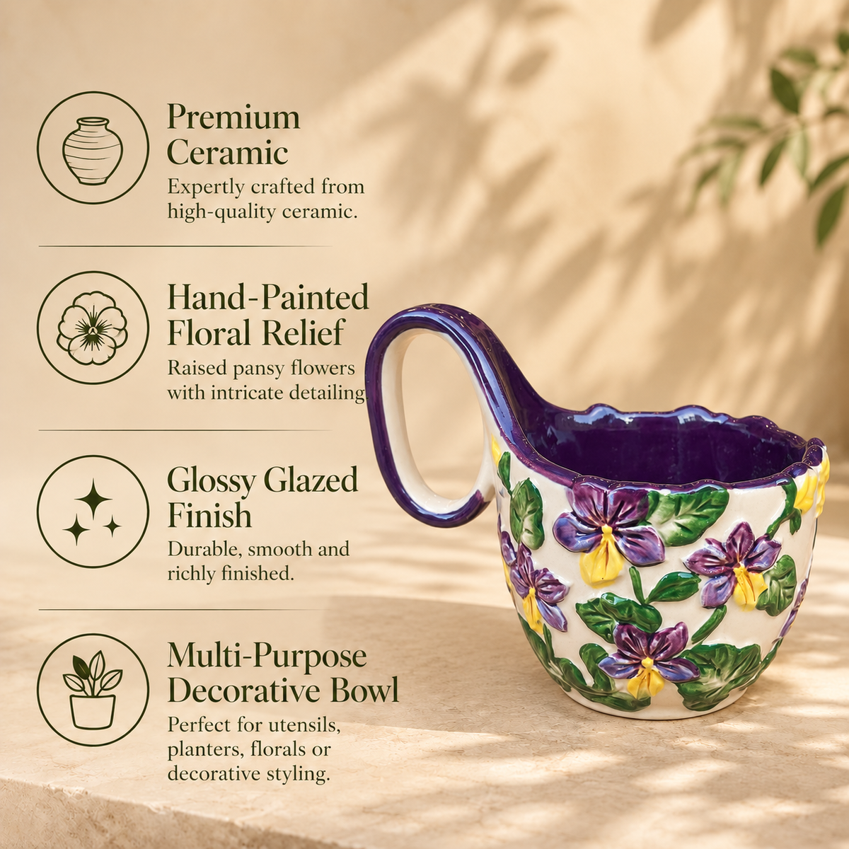 Decorative Ceramic Bowl With Handle