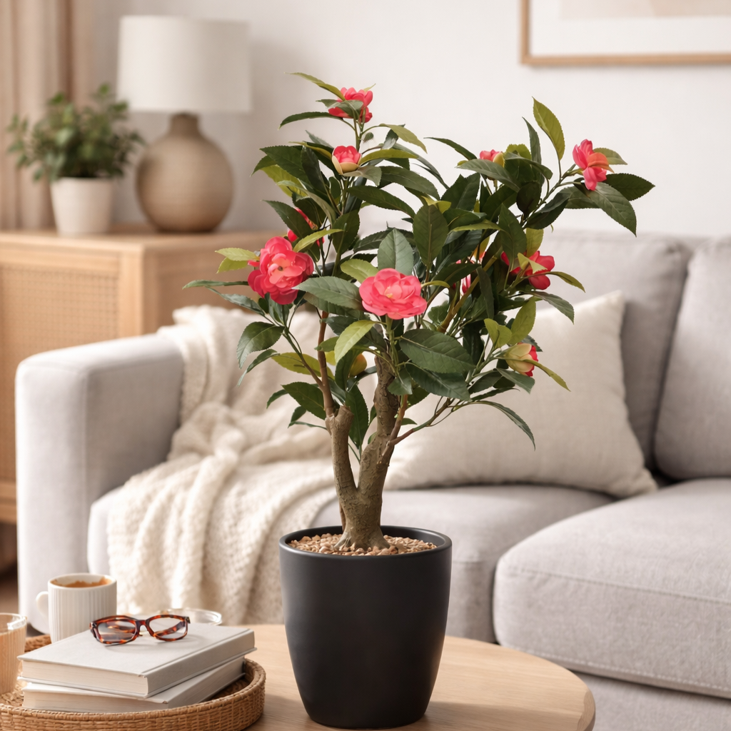 Artificial Camelia Plant With Ceramic Pot