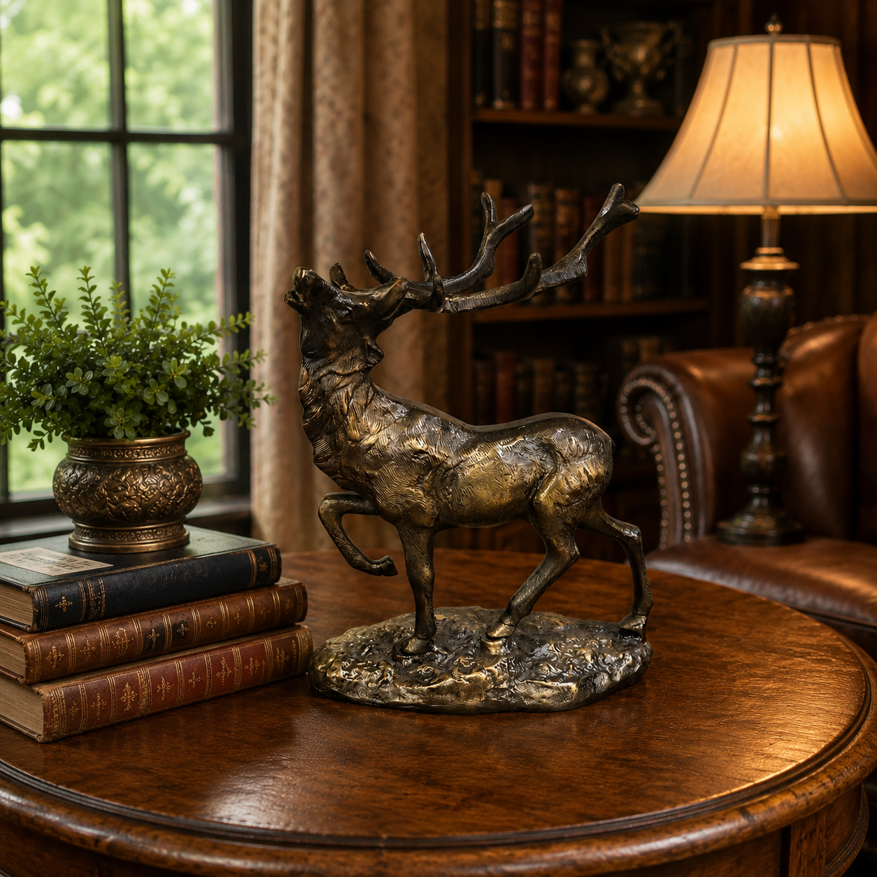 Antique Brass Stag Sculpture