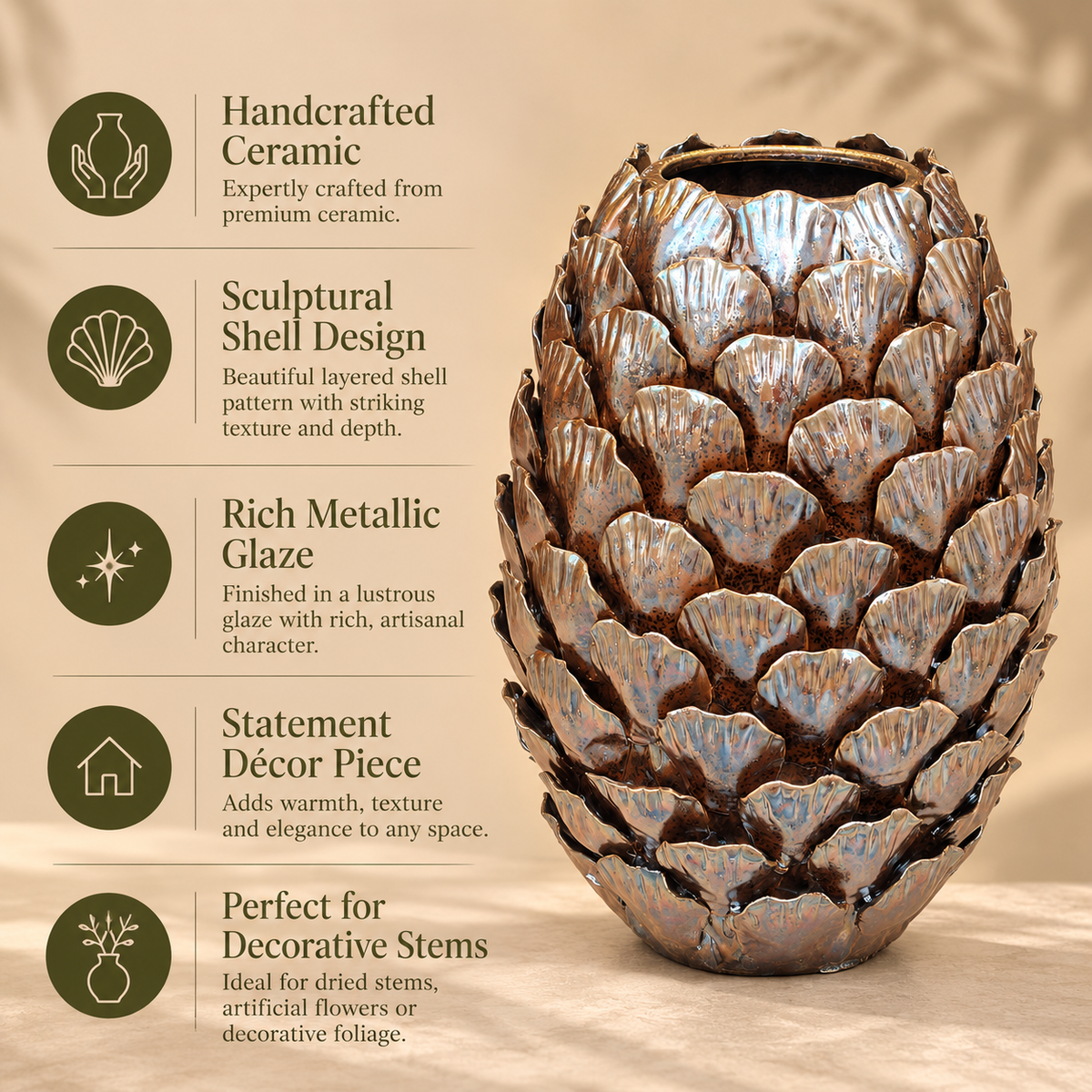 Scallop Shell Ceramic Vase