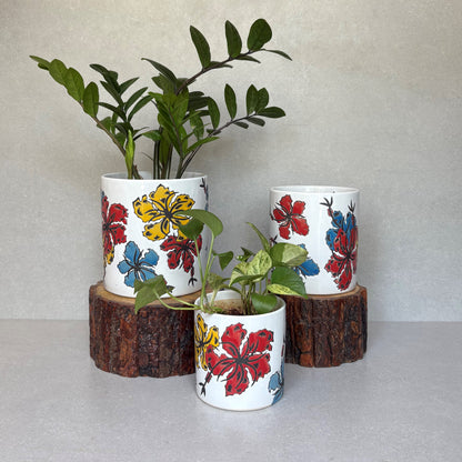 White Floral Ceramic Planter
