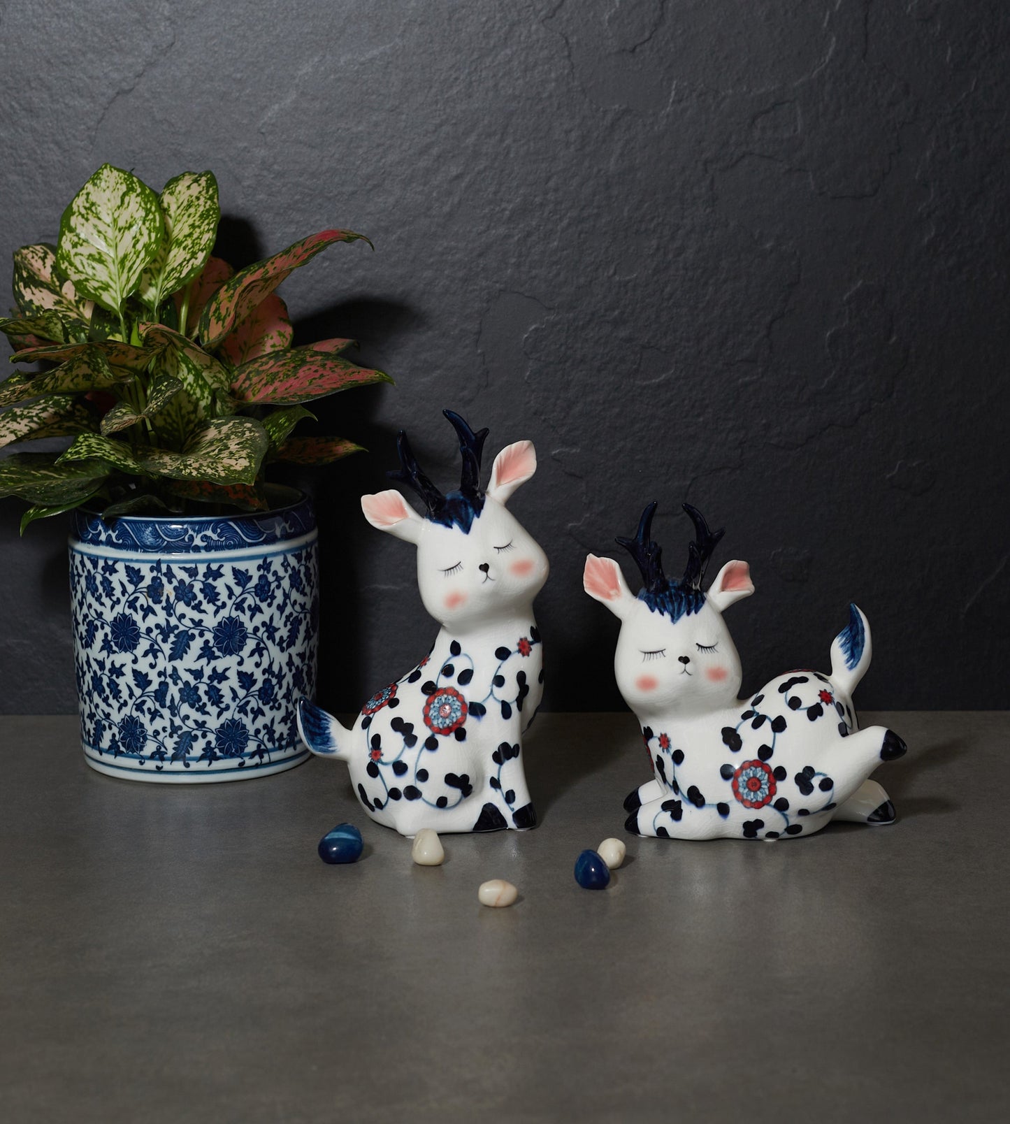 Blue And White Porcelain Deer Pair