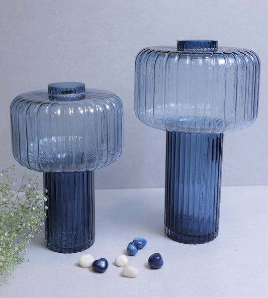 Fluted Blue Glass Vase
