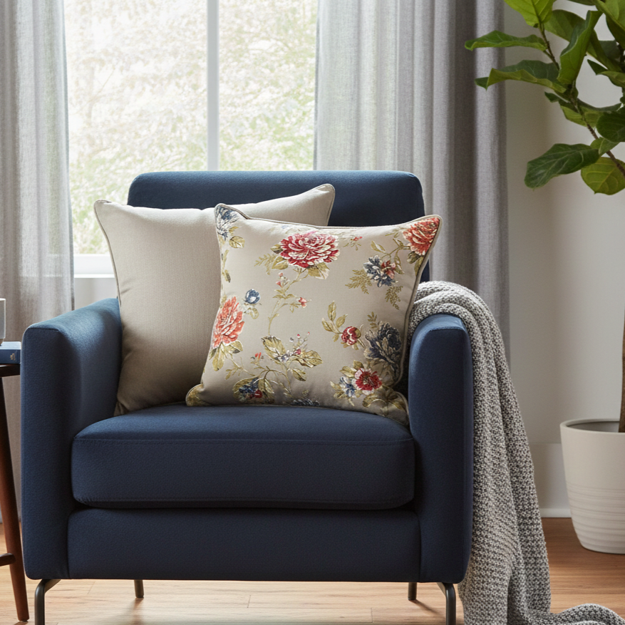 Grey Rose Embroidery Cushion Cover