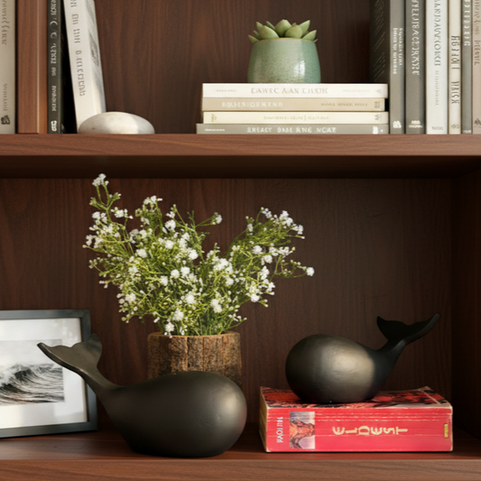 Metal Baby Whale Sculpture - Set Of 2