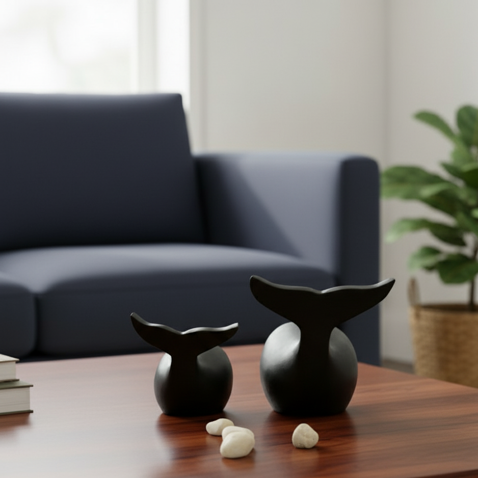 Metal Baby Whale Sculpture - Set Of 2