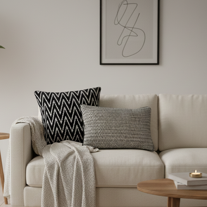 Black And White Velvet Cushion Cover 12 x 18